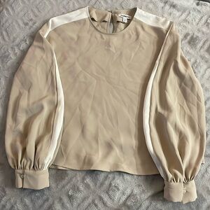 EXPRESS M tan blouse/dress shirt with white stripe on sleeves